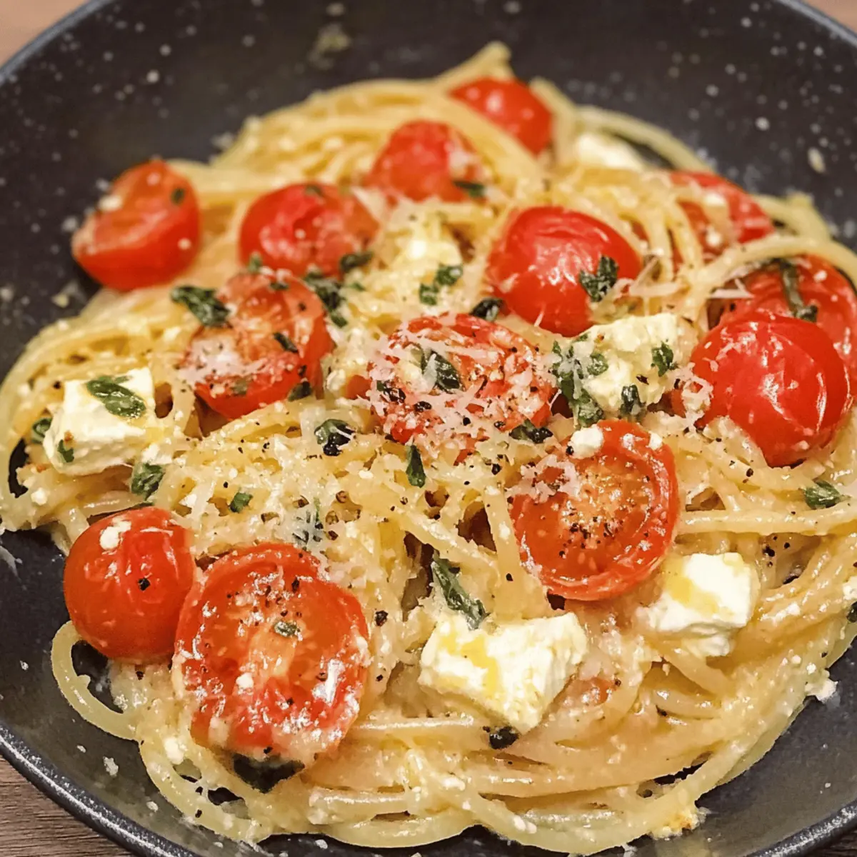 One Pot Spaghetti mit Tomaten Feta Soße