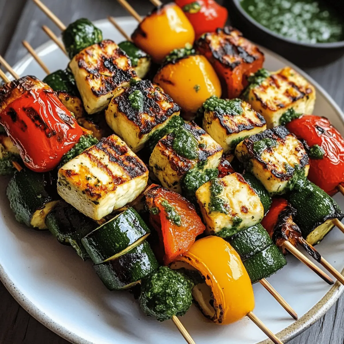 Grilled vegetable skewers with halloumi and chimichurri entdecken