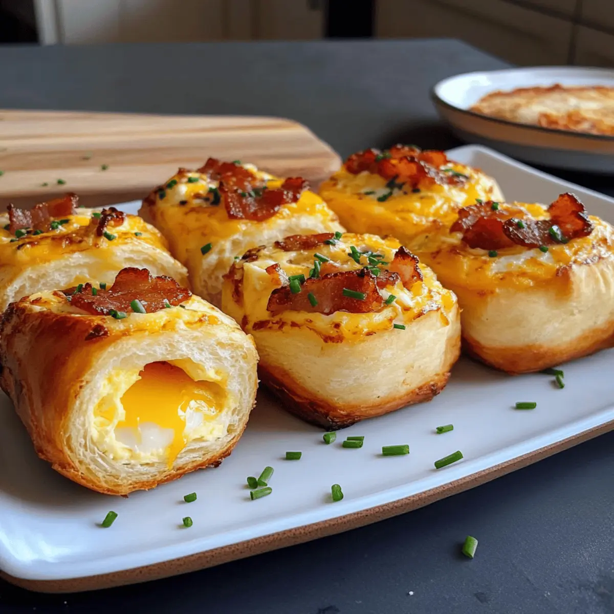 Gefüllte Frühstücksbrötchen mit Ei, Bacon und Käse