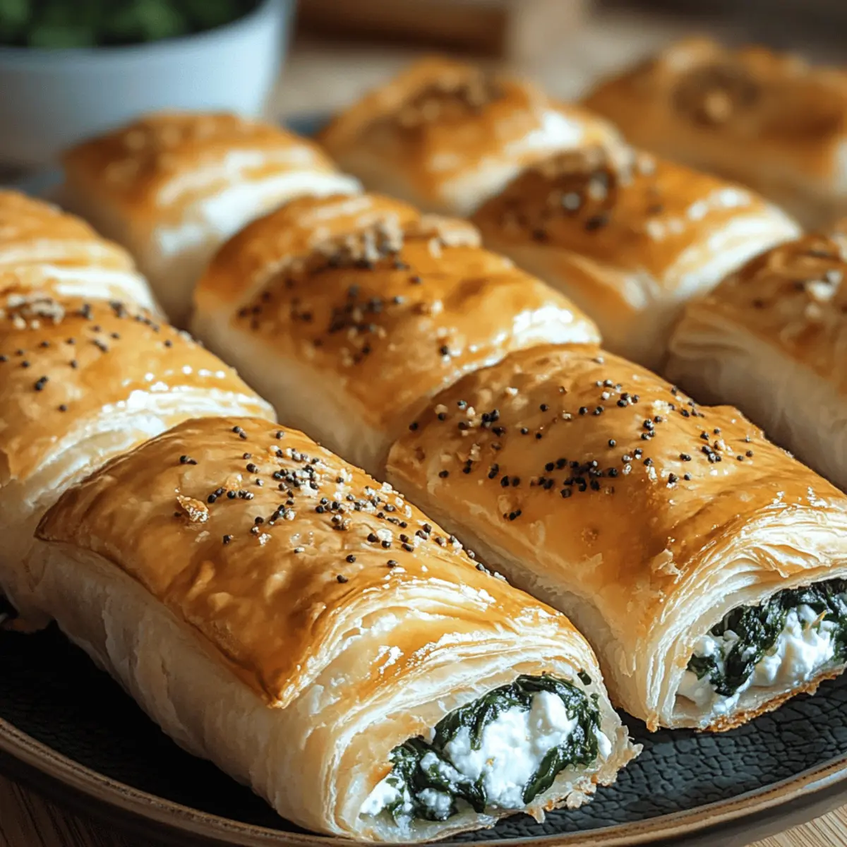 Herzhafte Blätterteig-Röllchen mit Spinat & Feta