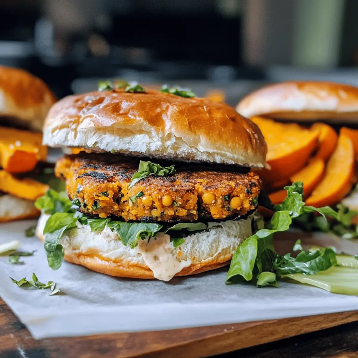 Kürbis-Zwiebel-Burger-Brötchen und Kürbis-Linsen-Patties