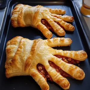 Blätterteighände mit Tomaten-Fleischfüllung