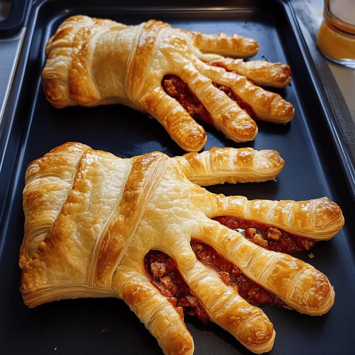 Blätterteighände mit Tomaten-Fleischfüllung