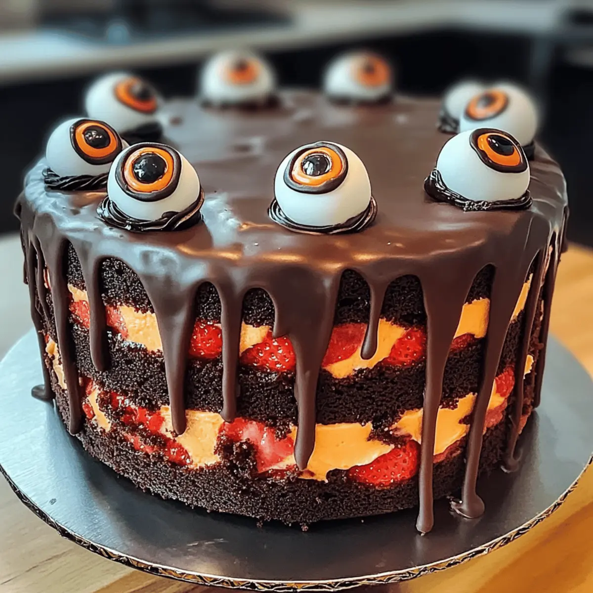 Halloween cake enjoyment with edible eyeballs
