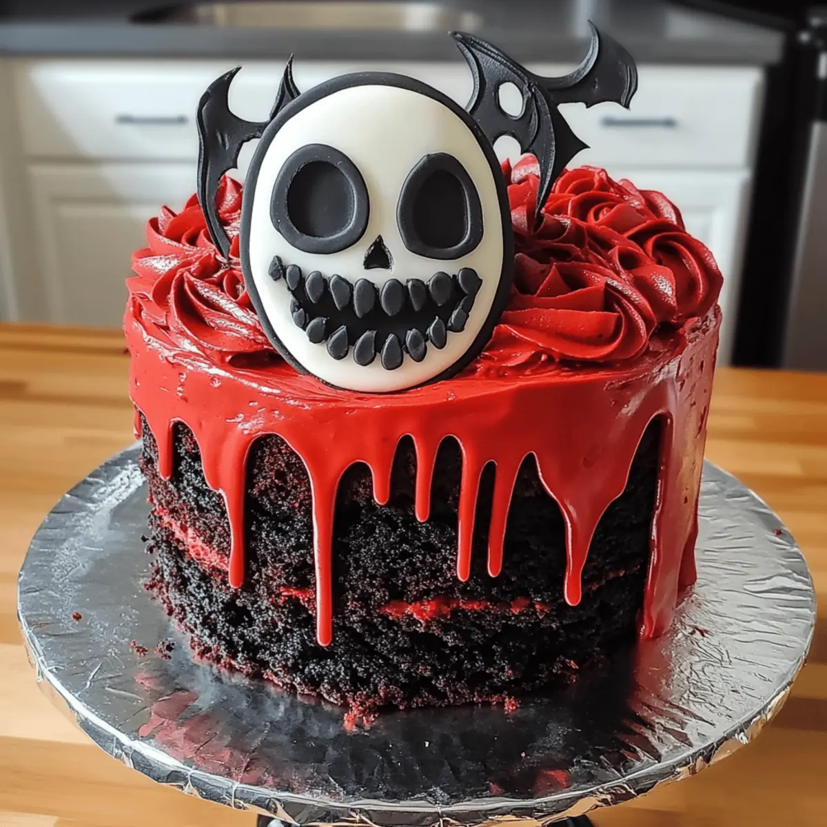 Horror-Kuchen-Rezept (Schwarz-rote Scream-Masken-Torte)