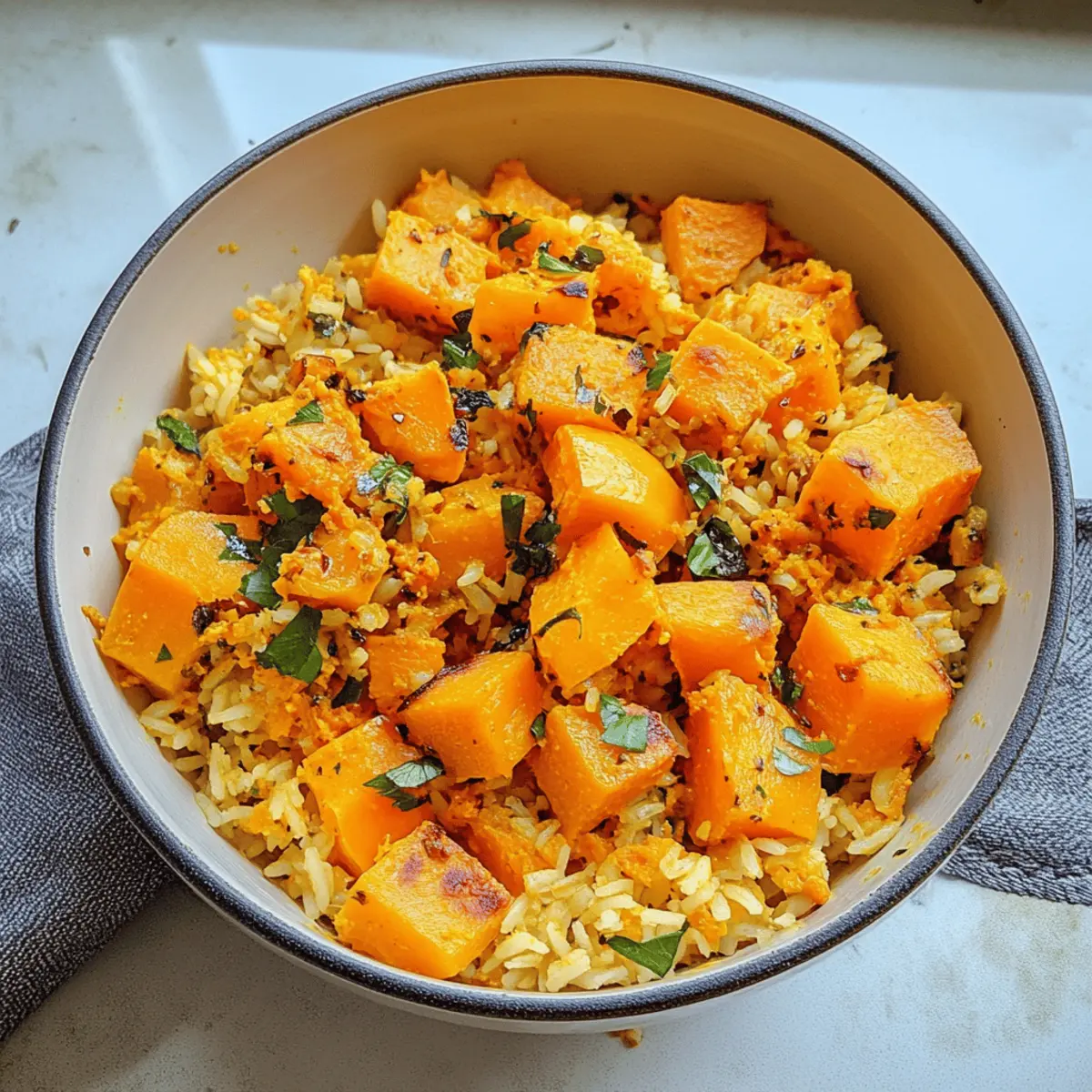 Butternut Kürbis Rezept: Kürbis Pilaw