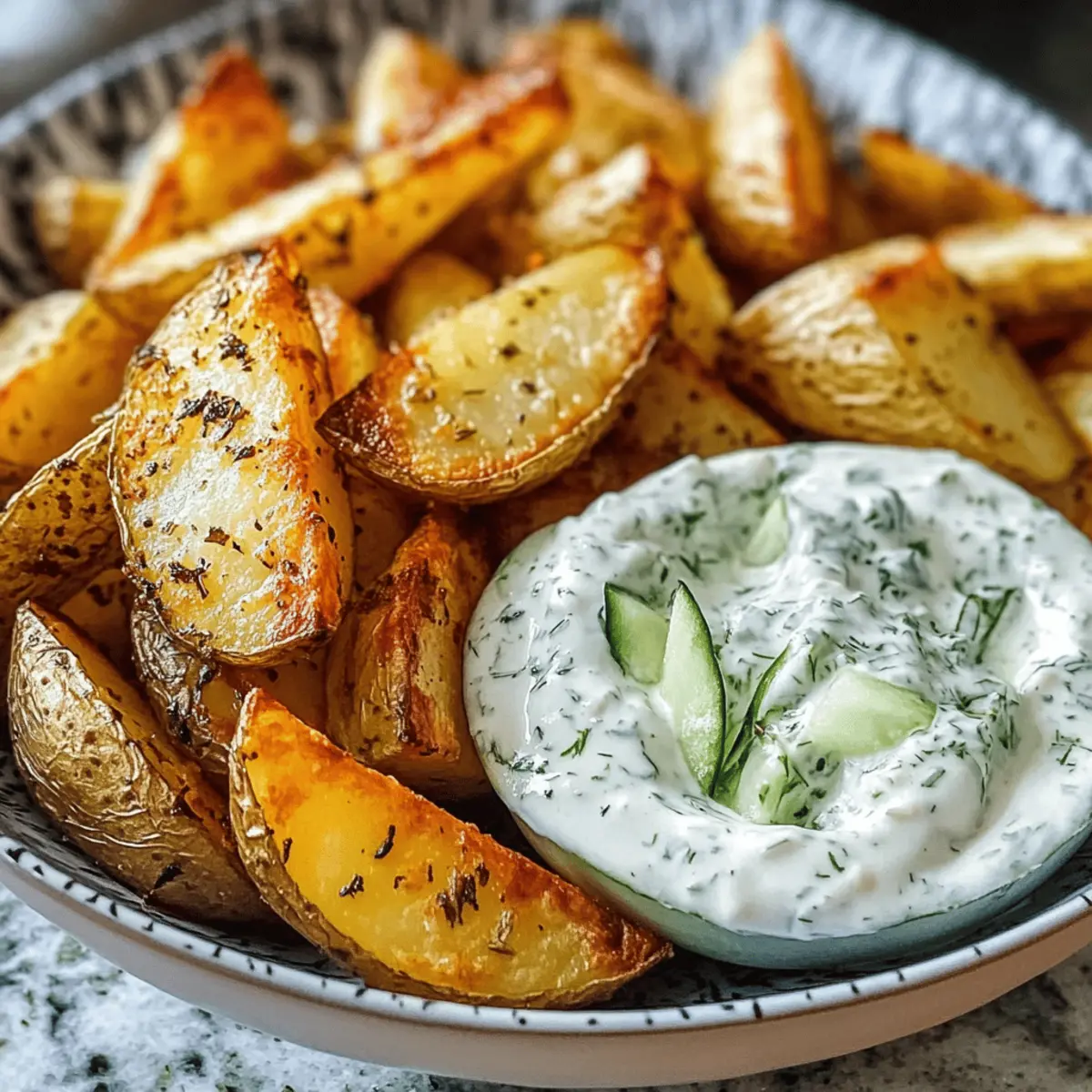 Kartoffelspalten mit Gurkendip