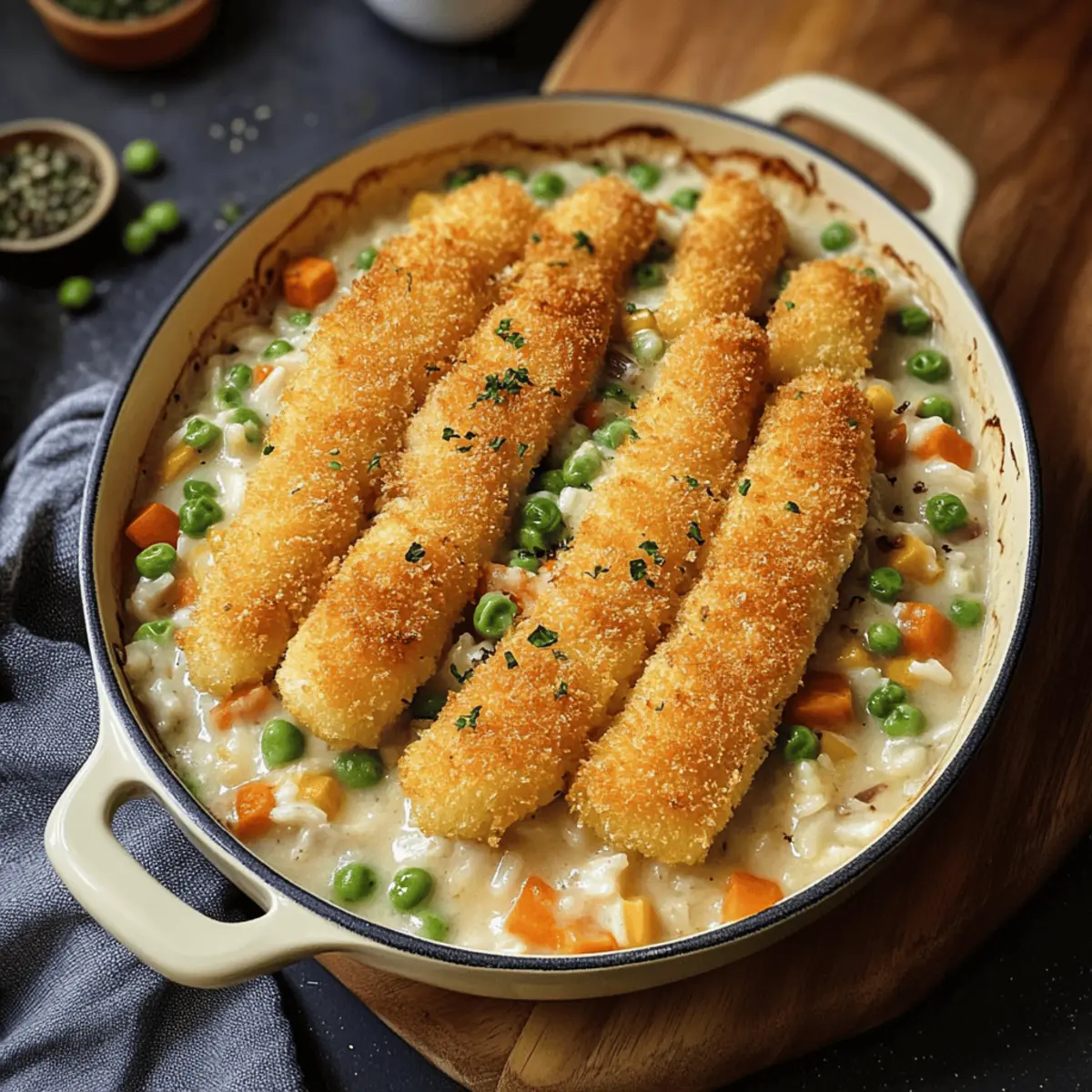 Fischstäbchen-Auflauf mit Reis und Gemüse