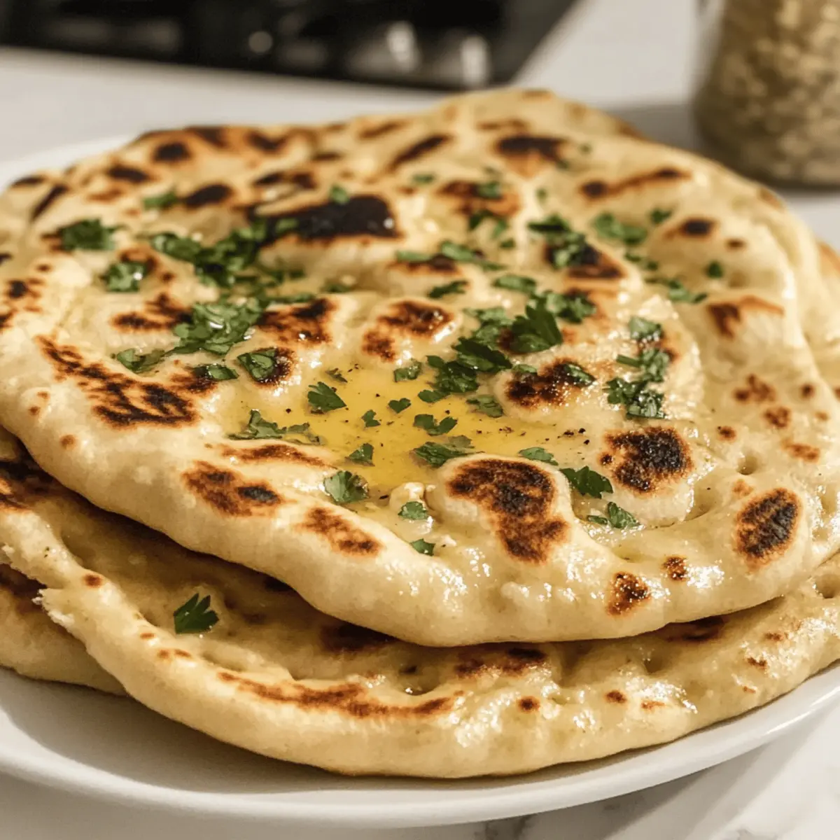 Hüttenkäse Knoblauch Naan (kein Hefe)