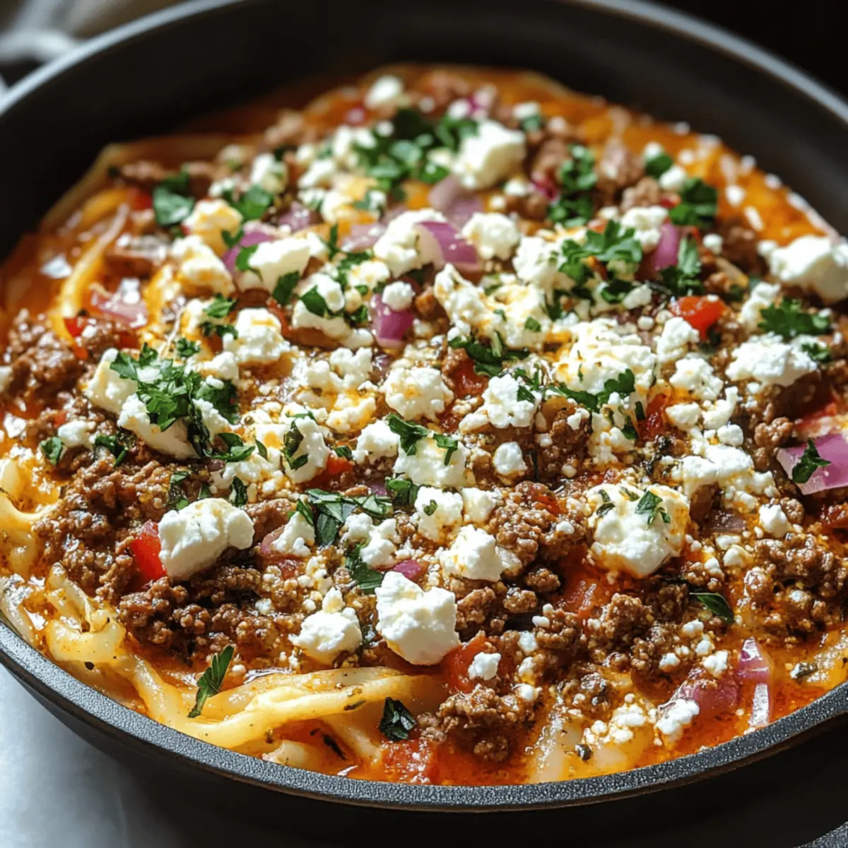 Kritharaki-Hackfleischpfanne mit Feta und lecker