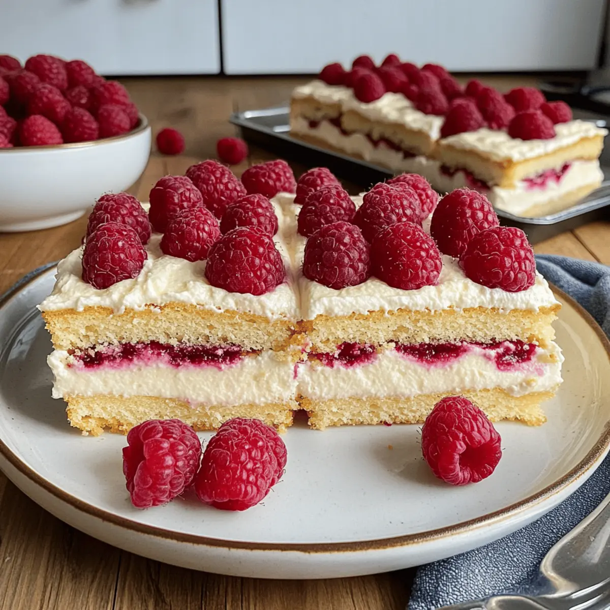 Butterkekskuchen mit Himbeeren und Pudding