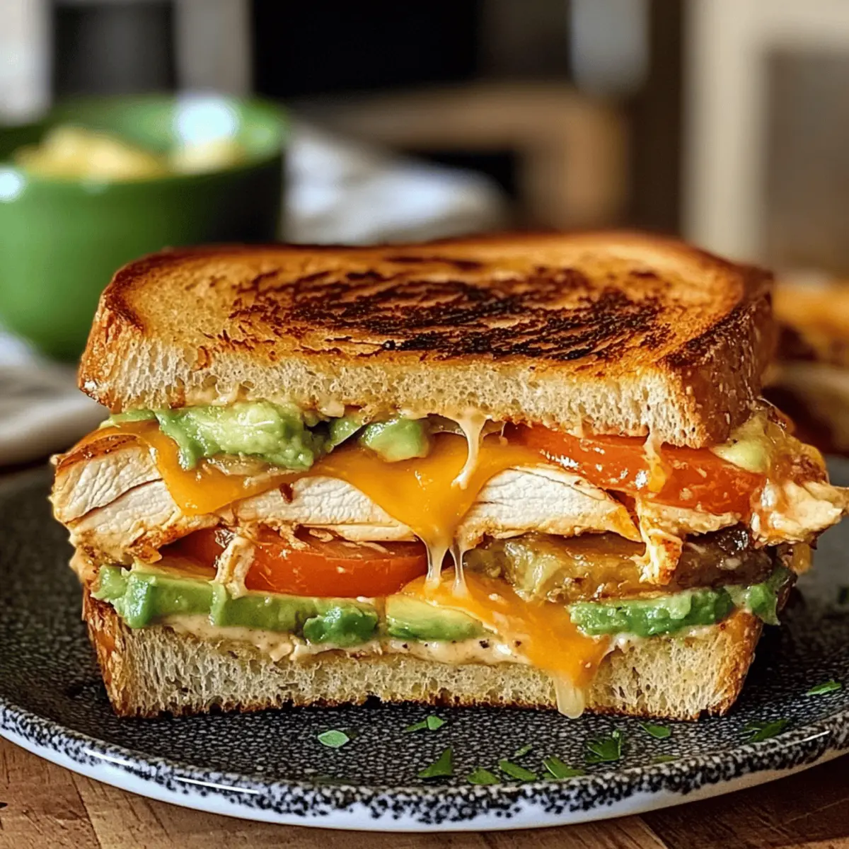 Hühnchen-Avocado-Schmelz-Sandwich