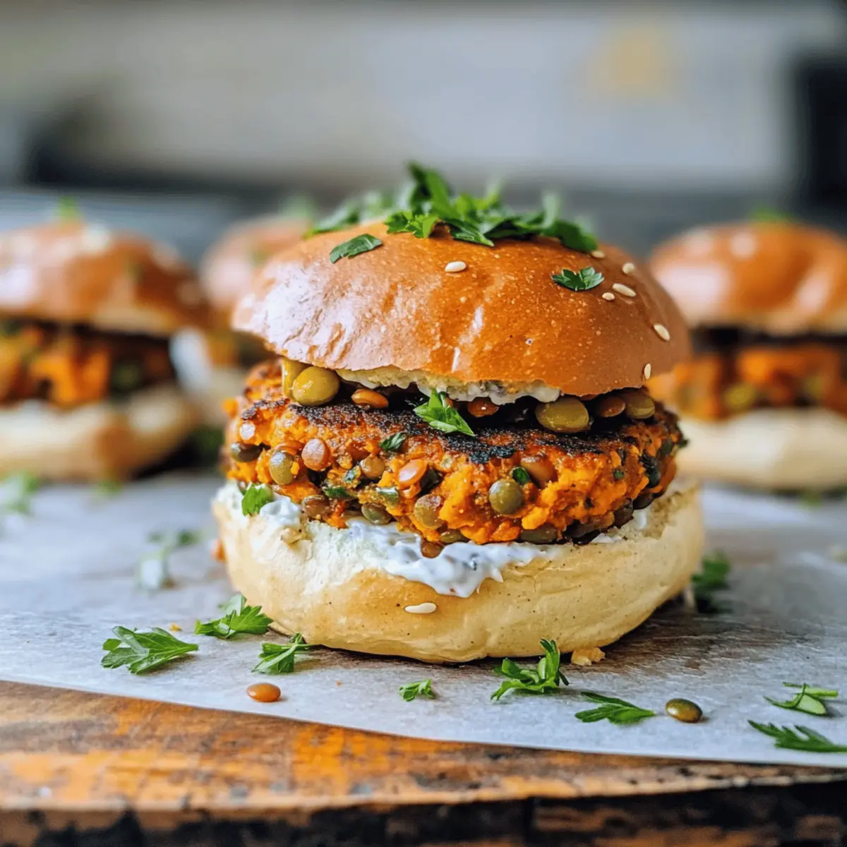 Kürbis-Zwiebel-Burger-Brötchen und Kürbis-Linsen-Patties