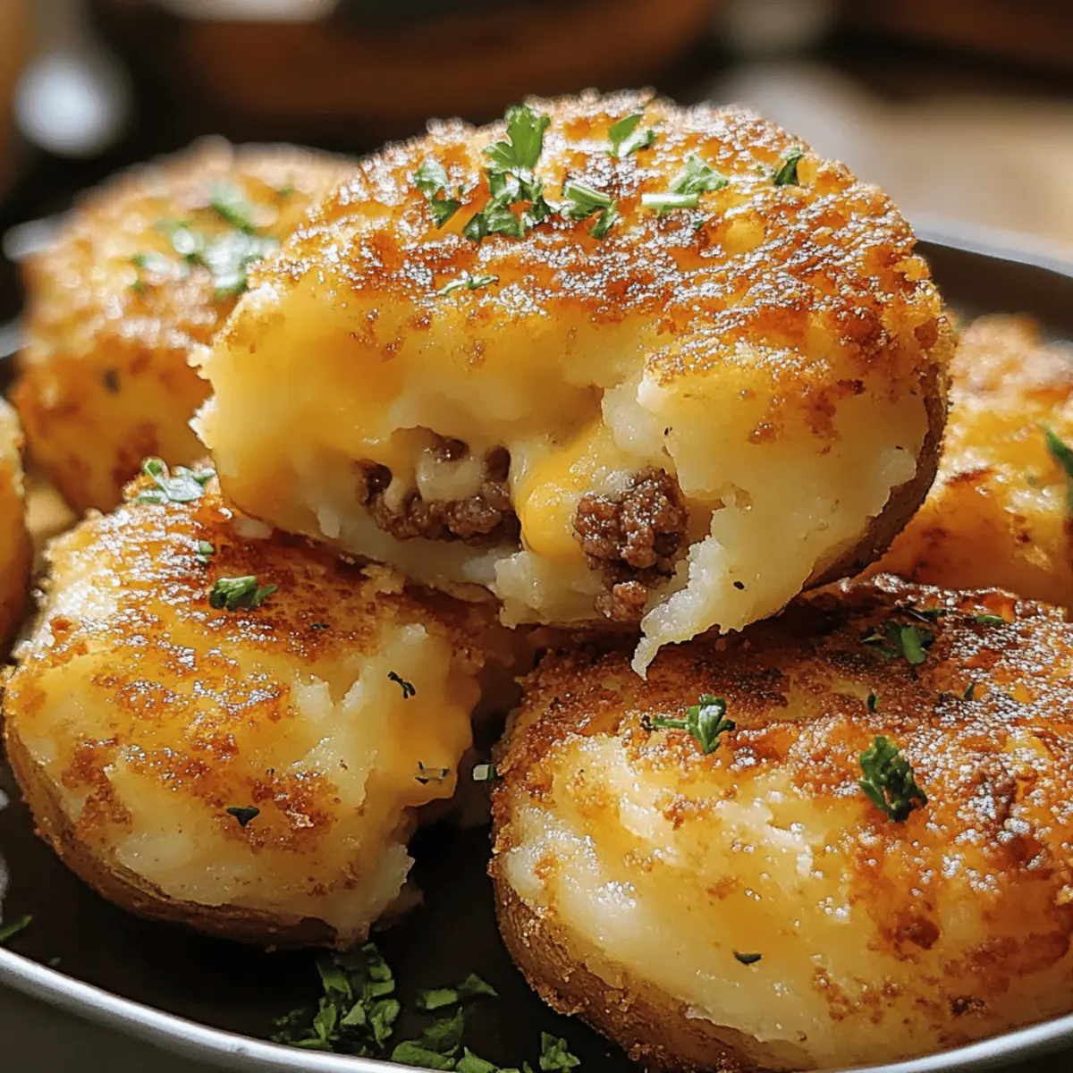 Crispy Mashed Potatoes Stuffed with Cheese & Beef Rezept Knusprige Kartoffelpüree gefüllt mit Käse & Rindfleisch Rezept