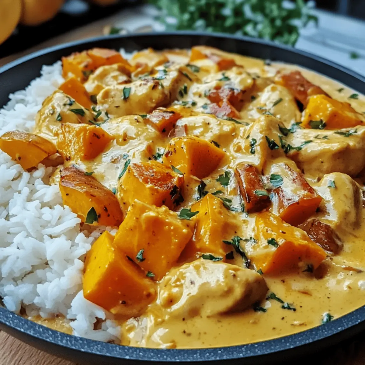 Kürbis Hähnchen Pfanne mit Reis