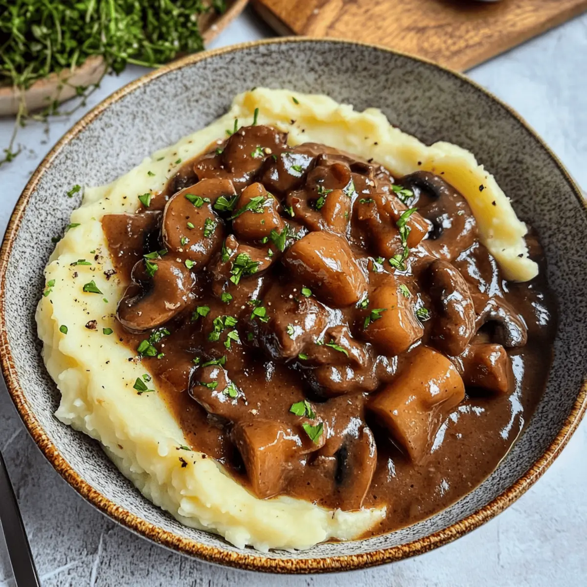 Pilzgulasch Rezept mit Kartoffelpüree (vegan)