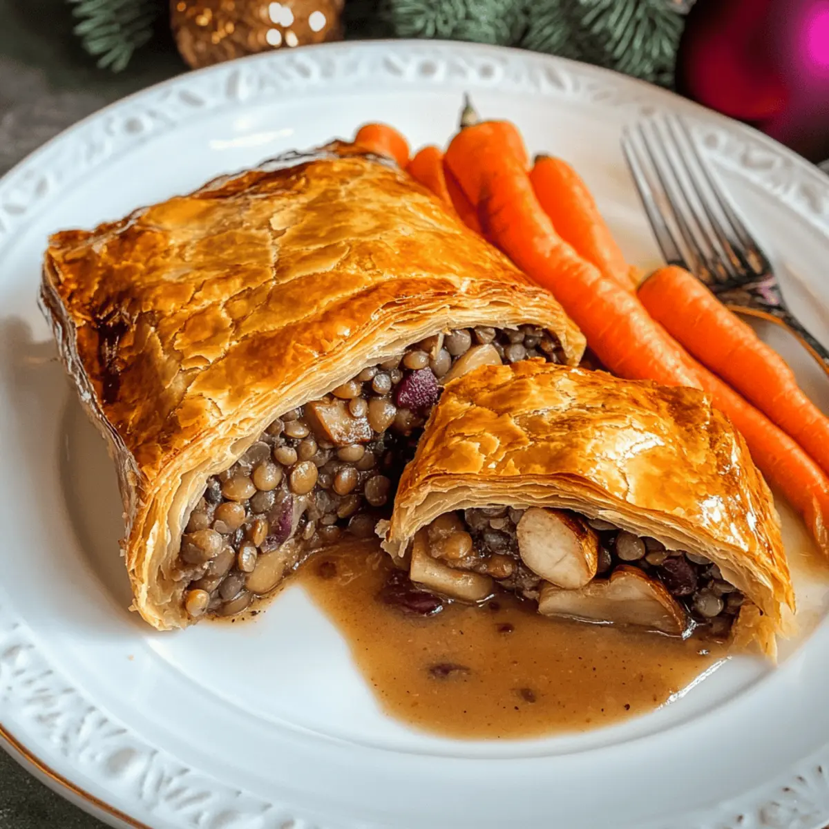 Veganer Linsenbraten im Blätterteigmantel