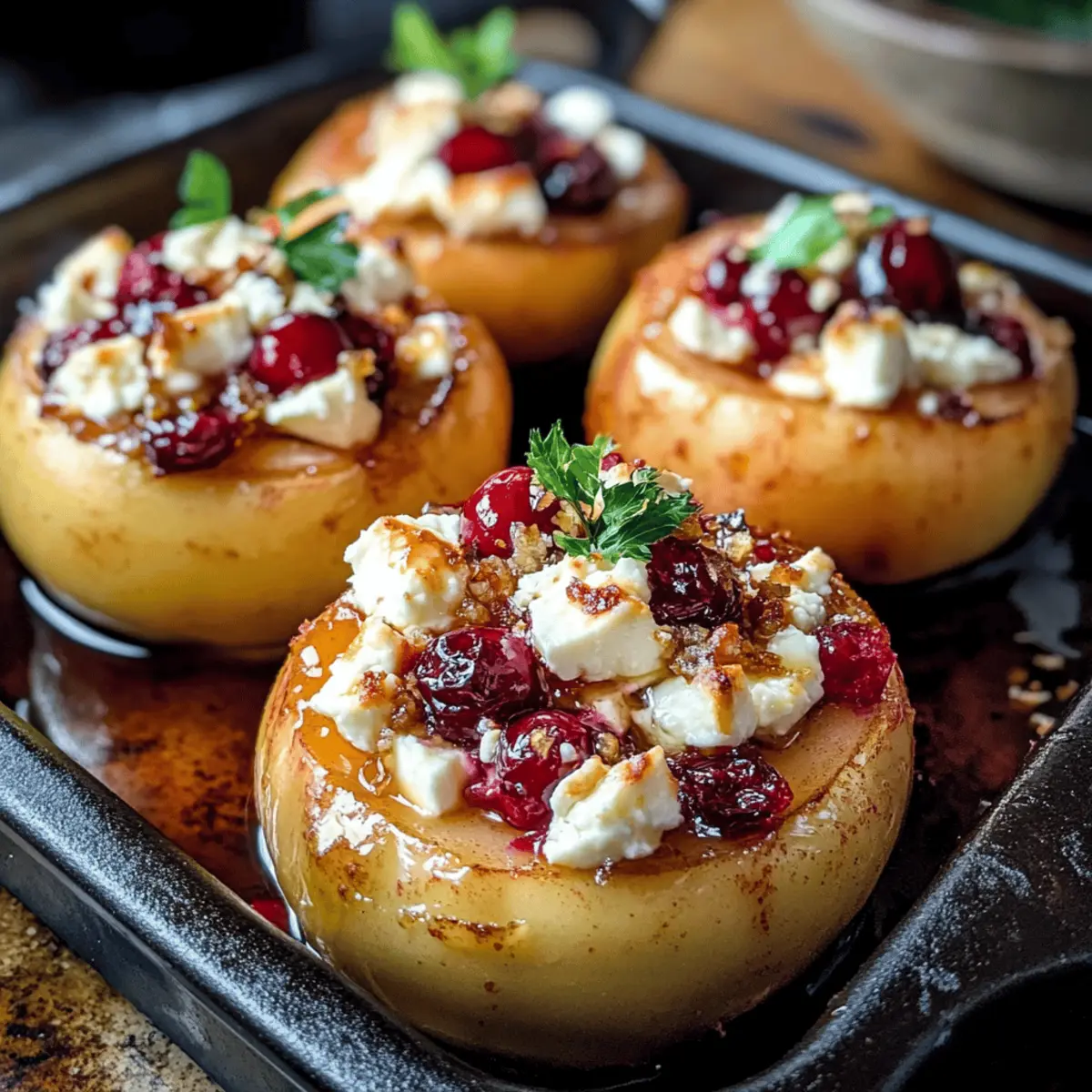 Baked apples with feta, honey, and cranberries