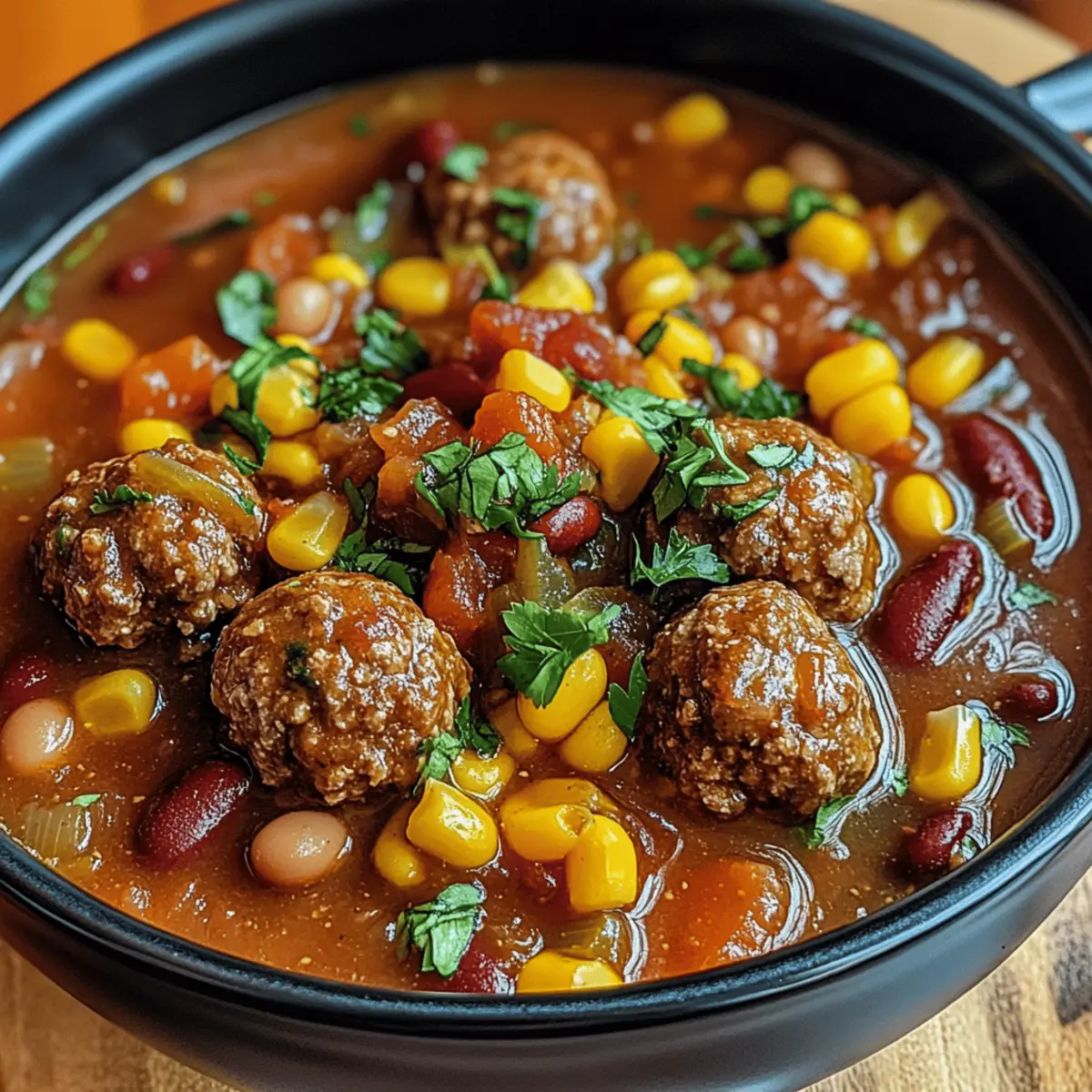 Hackbällchen-Eintopf mit Paprika, Mais & Kidneybohnen