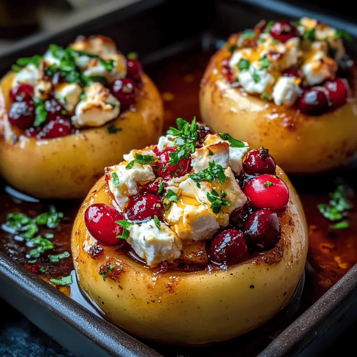Baked apples with feta, honey, and cranberries