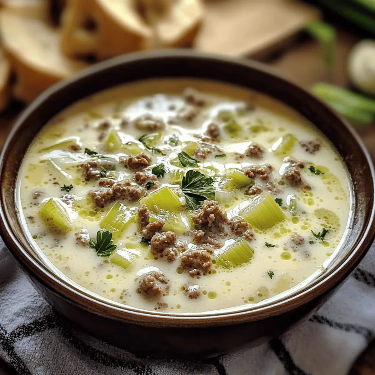 Kase Lauch Suppe mit Hackfleisch